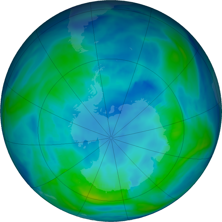 Antarctic ozone map for 28 April 2019